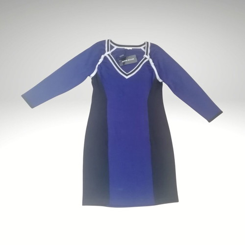 Karen Millen dress used, blue and black knit, size Medium-Large