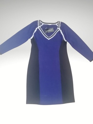 Karen Millen dress used, blue and black knit, size Medium-Large