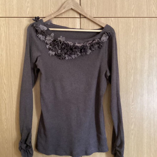 Anthropologie cotton blouse brown XXL like new with floral appliqué