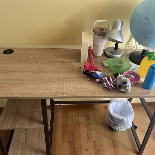 Desk with built-in USB hub and two shelves