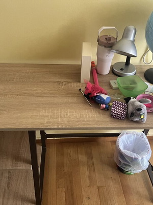 Desk with built-in USB hub and two shelves