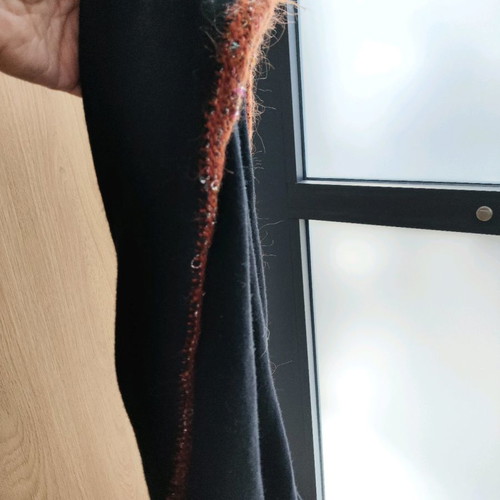 Wool scarf used, black with brown metallic details