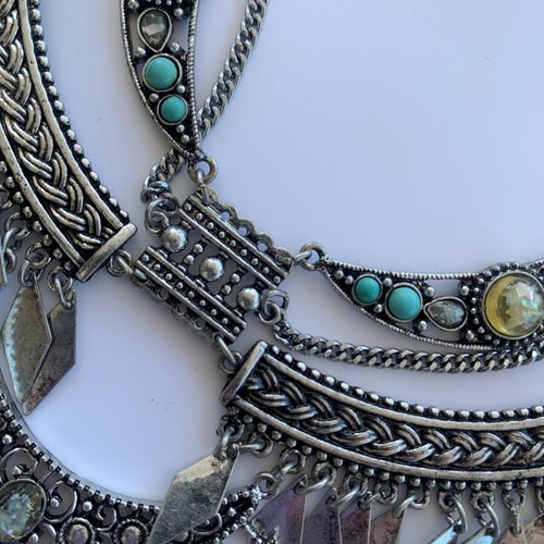 Accessorize oxidized silver toned statement necklace new, turquoise