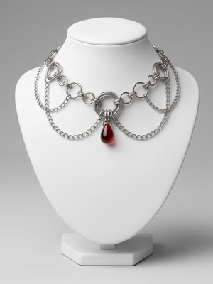 Choker with Red Tear Pendant and Stainless Steel Chains new