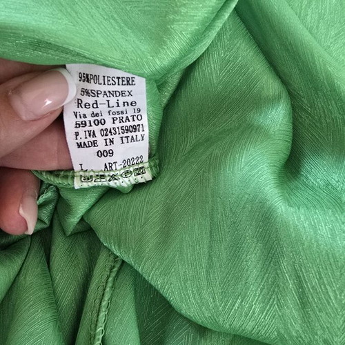 Maxi dress in bright green with satin texture and V neckline, size L