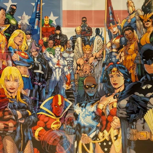 DC Justice League poster large, like new, framed with plexiglass