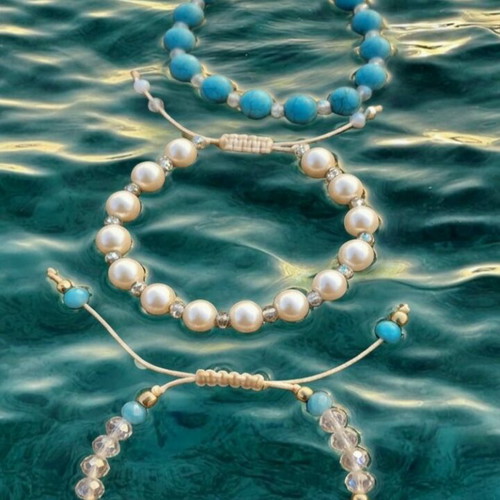Handmade bracelets new, set of 3, white and turquoise