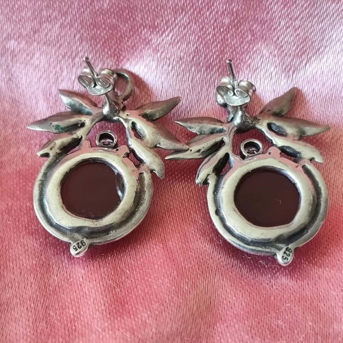 925 Silver Necklace and Earrings Set with Carnelian Stones, Like New