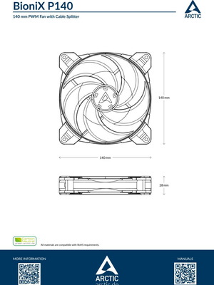 Arctic BioniX P140 ανεμιστήρας 140 mm σαν καινούργιο, γκρι με καλώδιο splitter