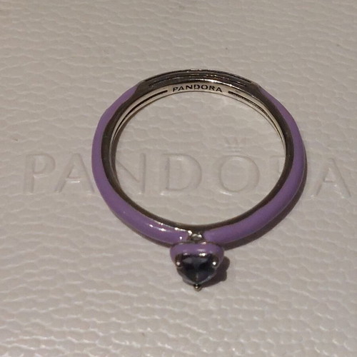 Pandora ring new, purple enamel with heart zircon