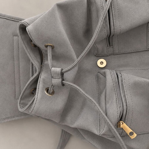 Eco Leather Drawstring Backpack with Burgundy Lining like new, grey