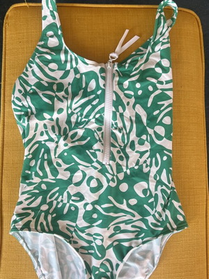 Eres luxury one-piece swimsuit with zipper, green and white botanical print
