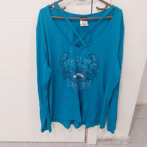 Harley Davidson long sleeve top criss cross v-neck size 1X blue like new