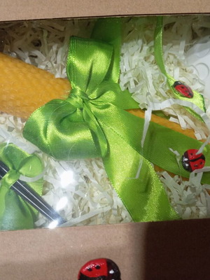 Handmade candles with ladybug painting set 2 pieces new