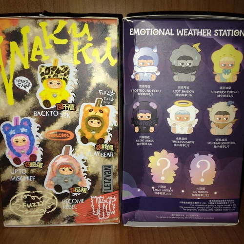 MINISO Wakuku Fuzzy Trendy and MONBOO Emotional Weather Station toy set