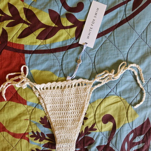 Knitted white bikini new by White Fox Boutique, size L top, S bottom
