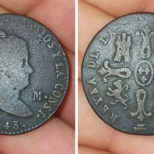 Spain 8 Maravedis 1843 coin used