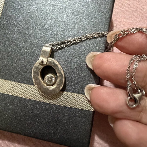 Necklace white gold 585 and silver 925 with zircon, like new