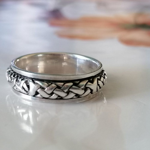 Men's 925 silver ring double band with weave No 68 (US 12)