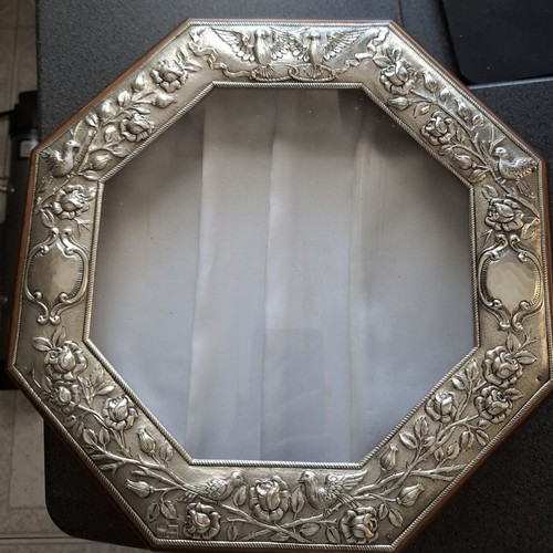 Vintage octagonal stefanochiki 30×30 cm with silver-plated frame used