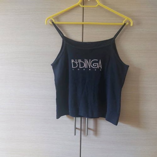 Vintage Bubinga Lounge black short tank top used, size Medium/Large