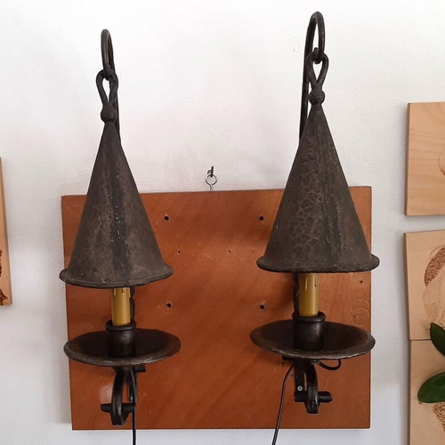 Vintage handmade wrought iron wall sconces set of 2 used