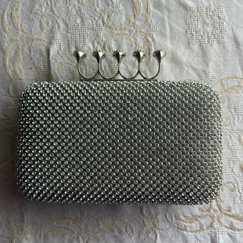Evening shoulder bag like new silver with rhinestones