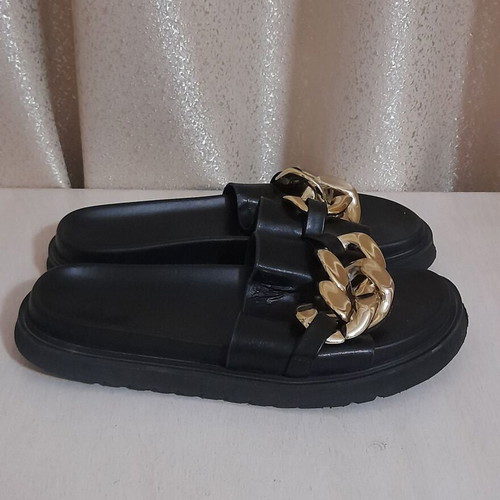 Slides flatform slippers size 36 used with decorative gold chain