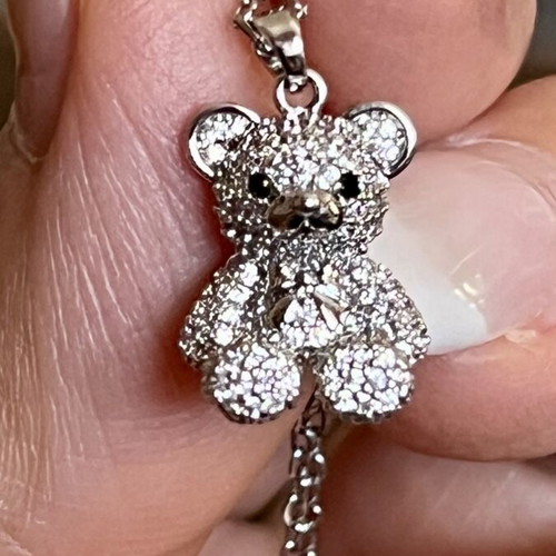 Teddy Bear Necklace new, stainless steel with sparkling zirconia
