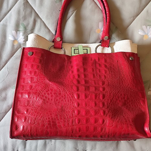 Handbag made of genuine leather, like new, red and white croco style