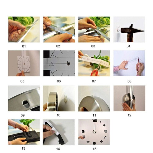 Large 3D modern wall clock silver plastic new