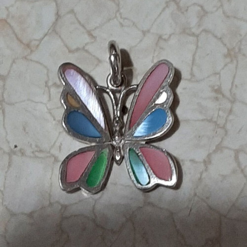 Butterfly pendant sterling silver 925 with abalone new, multicolor