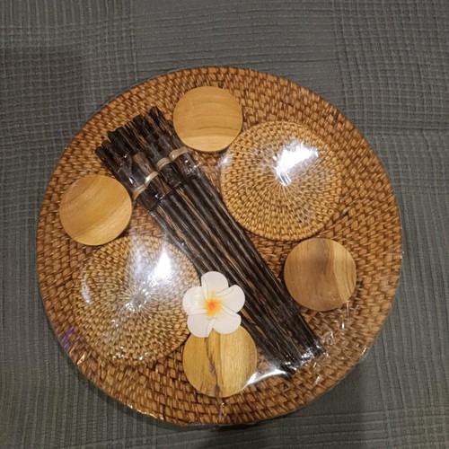 Set of 14 rattan placemats with wooden coasters and chop sticks new