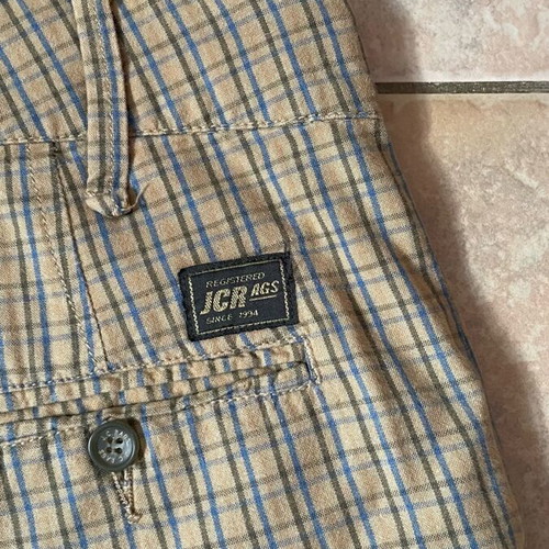 Men's checked bermuda shorts like new, beige and blue, size M