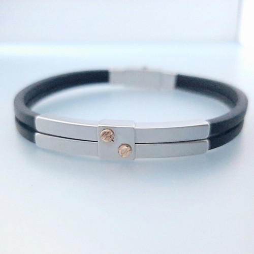 Bracelet with stainless steel, rubber and K18 gold, new