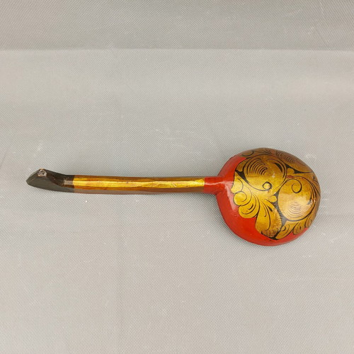 Old Hand-Painted Russian Wooden Serving Spoon Used with Khokhloma