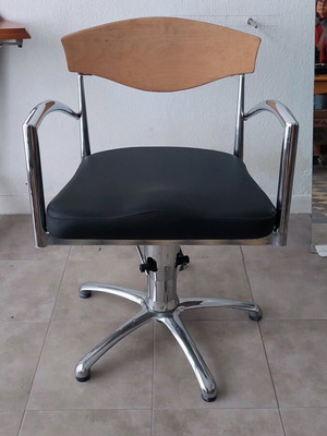 Hairdressing chair new metal and wood with black leatherette