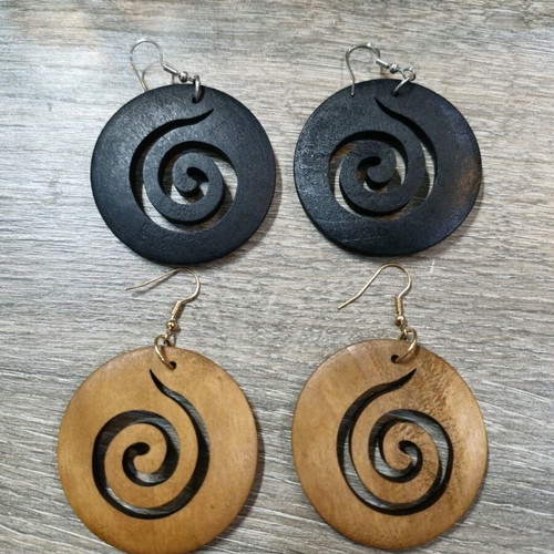 Wooden spiral earrings new, black and light brown, 2 pairs