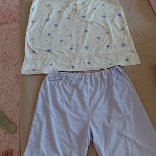 Luxury women's cotton pajamas set, white and purple, summer