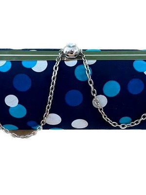 Women's blue polka dot clutch bag new, evening handbag with chain