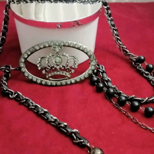 Denny Rose belt used with rhinestone crown and adjustable chain with pearls