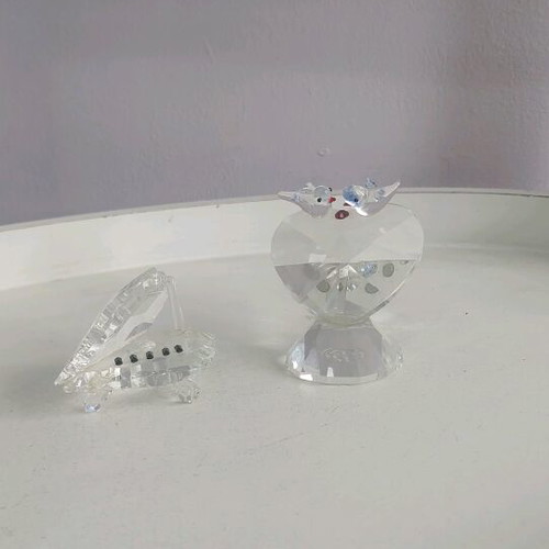 Crystal decorative used figurines with love birds and piano