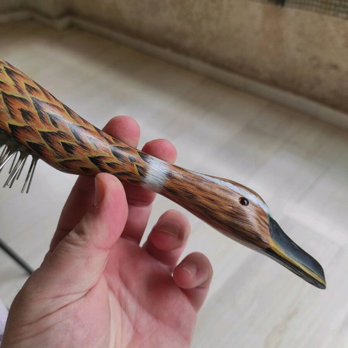 Vintage handmade wooden duck hairbrush used, 25cm, Made in Greece