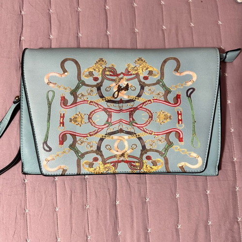 Blue envelope shoulder bag with strap