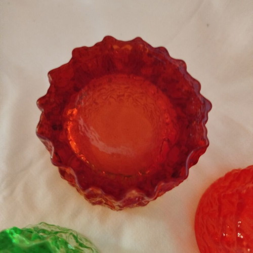 Vintage colored glasses used, set of 4 with embossed texture
