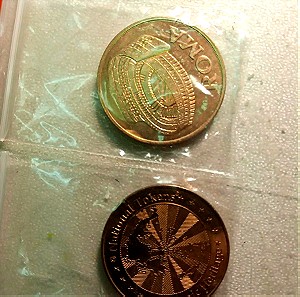 Δυο νομίσματα national tokens από Ρώμη και Αθήνα με ανάγλυφες παραστάσεις συλλεκτικά