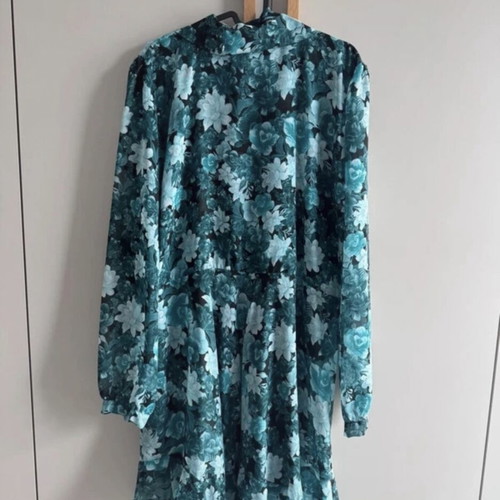 Vassia Kostara Floral Mini Dress New M/L, Black and Turquoise
