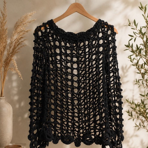 Crochet Mesh Top black, like new, boho and grunge style