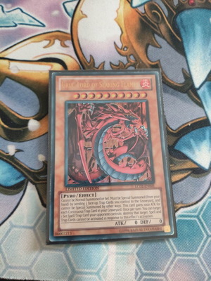 Yu-Gi-Oh card Uria, Lord of Searing Flames used, Ultra Rare LC02