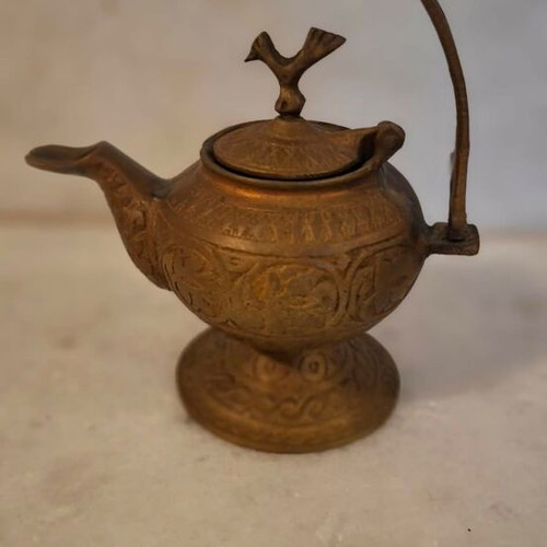 Brass Ottoman Oil Lamp Used with Embossed Patterns